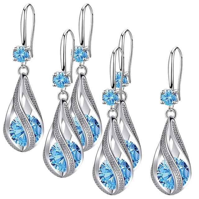 Pendientes de Gota de Agua Drop08 3Pzas Gota de Agua Azul Metal/Circón.