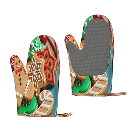 

Lafuoo Christmas Cookies Pattern Silicone Anti-Scalding Gloves Hanging Rope Gloves are Suitable for Kitchen Utensils for Kitchen Baking Cooking Outdoor Barbecue