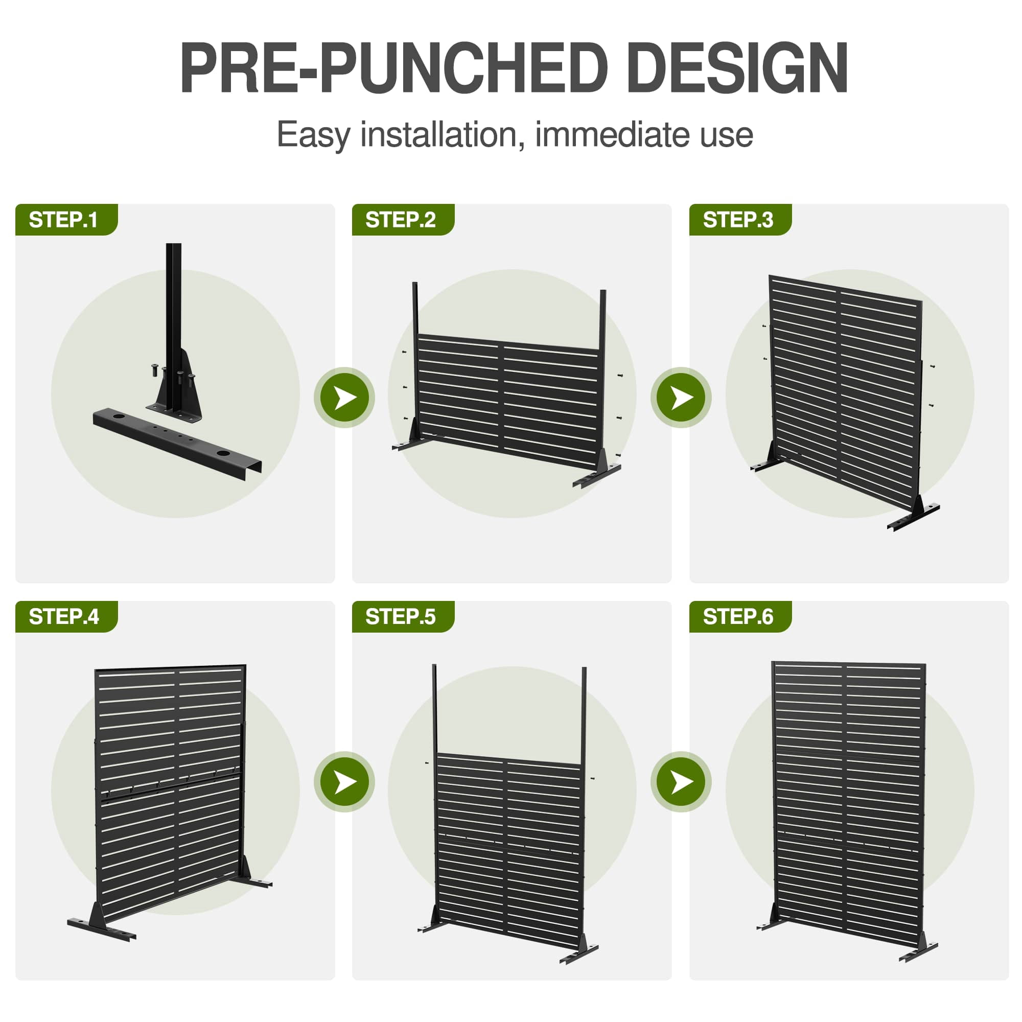 MAYEERTY 72"x47" Outdoor Privacy Screen, Freestanding Metal Room Dividers Decorative Screen, White