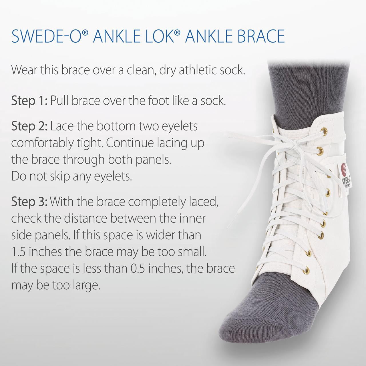 Swede-O Ankle Lok Reinforced Laced Ankle Brace for Sports, White, XSmall