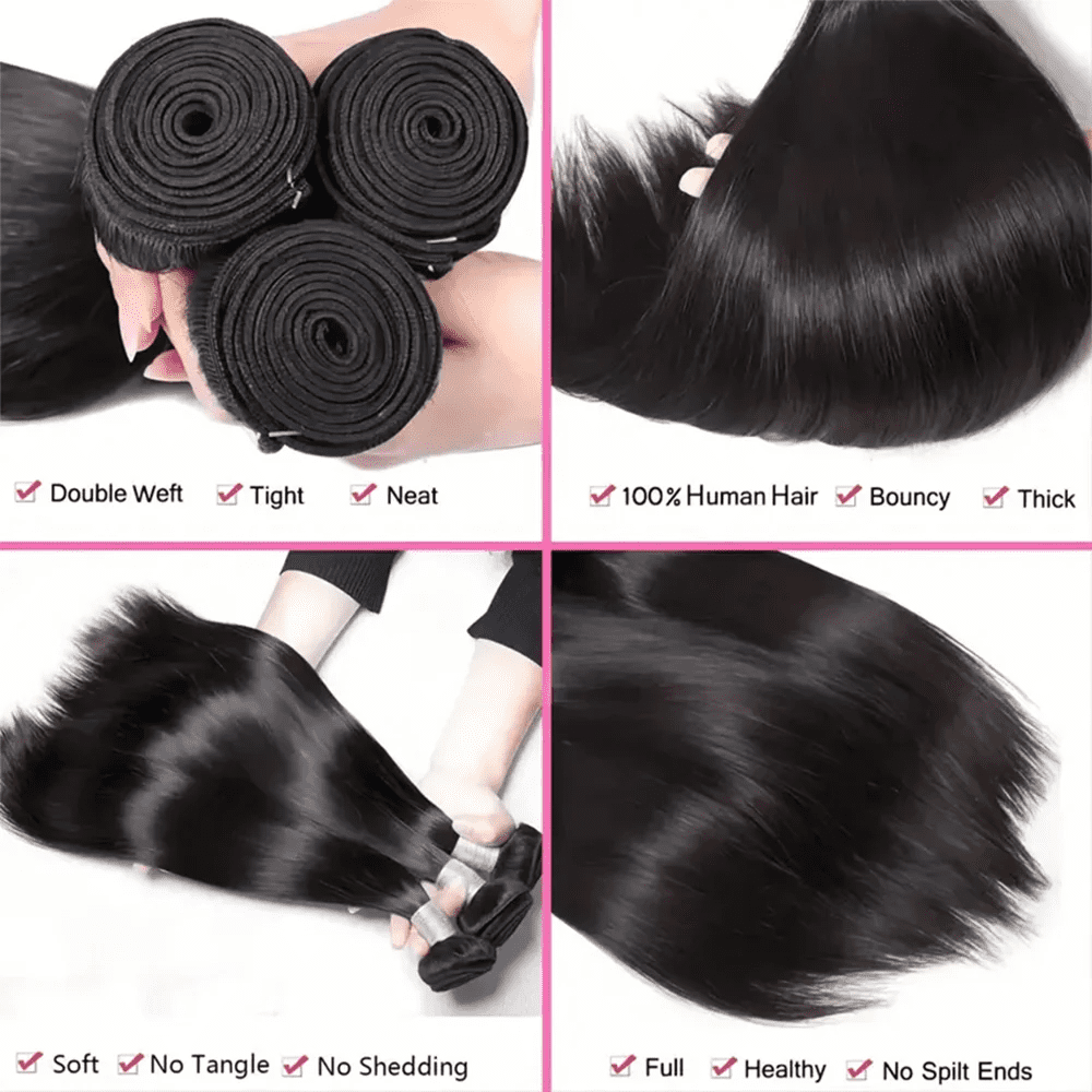 USTAR Brazilian Virgin Human Hair Bundles - Blended Hair Basic 1B Natural Black 12" Straight Deal