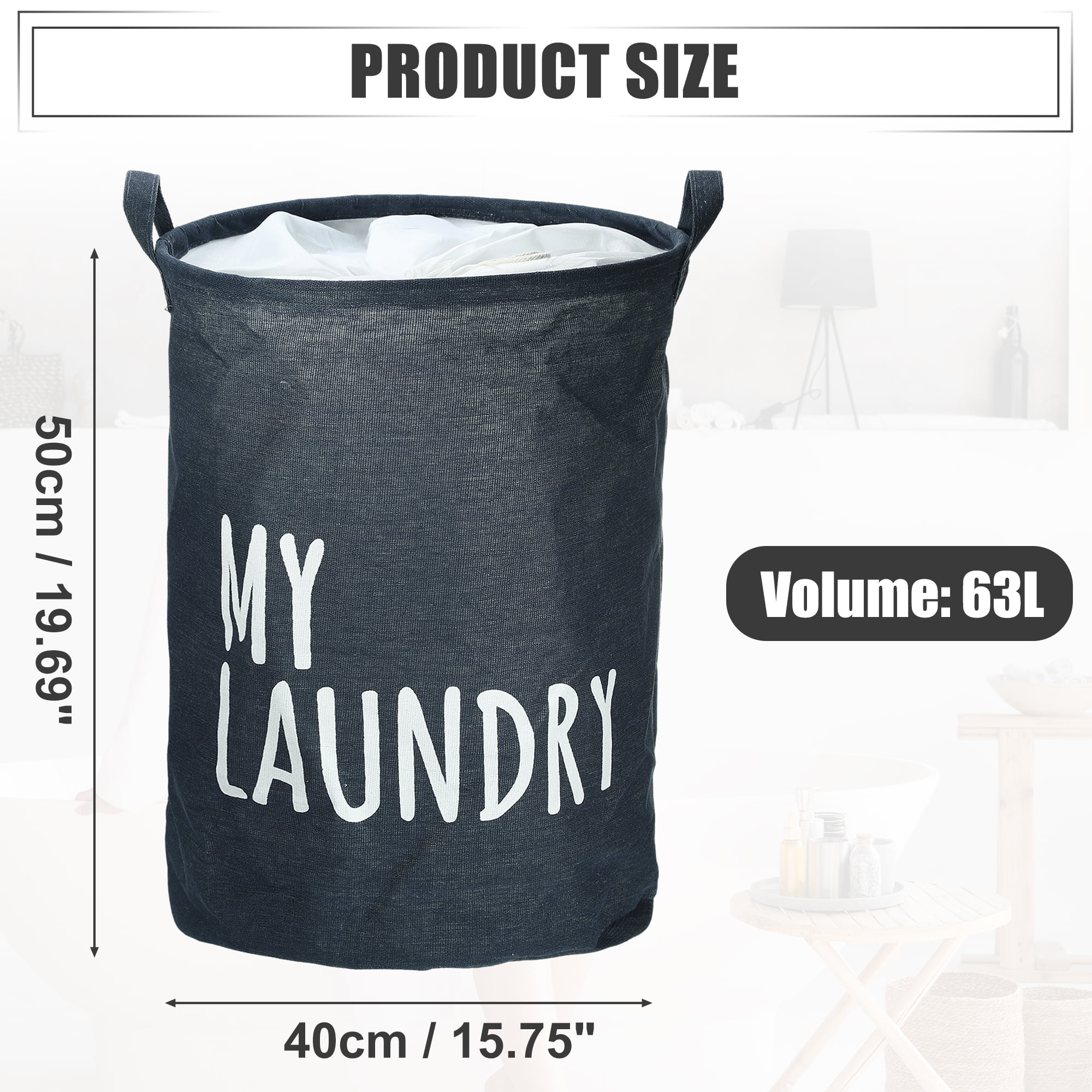 Unique Bargains Foldable Laundry Basket with Handle 1 Pc Navy Blue-15.75"x19.69"
