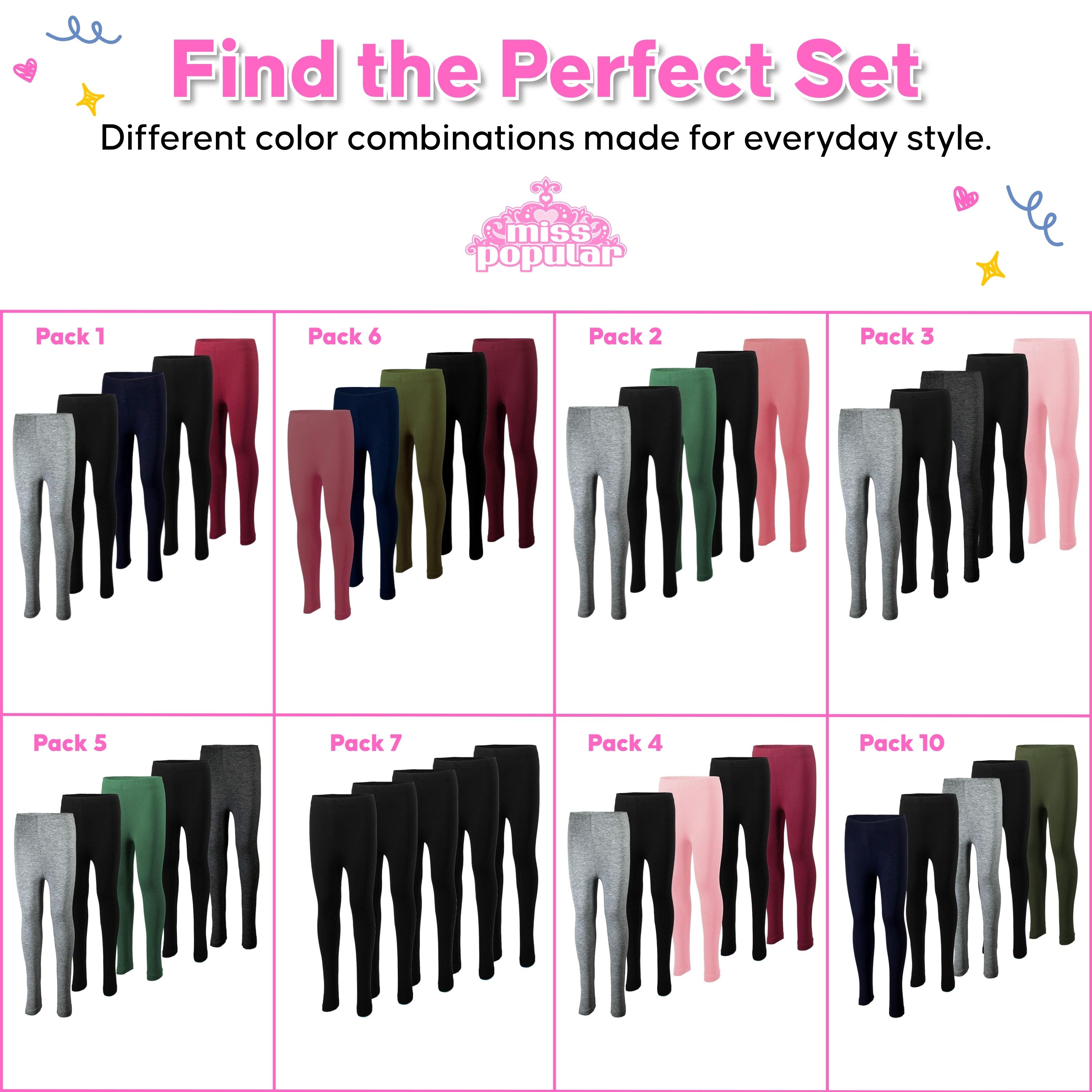 Miss Popular Girls 5-Pack Leggings Cotton Spandex Sizes 4-16 photo 4