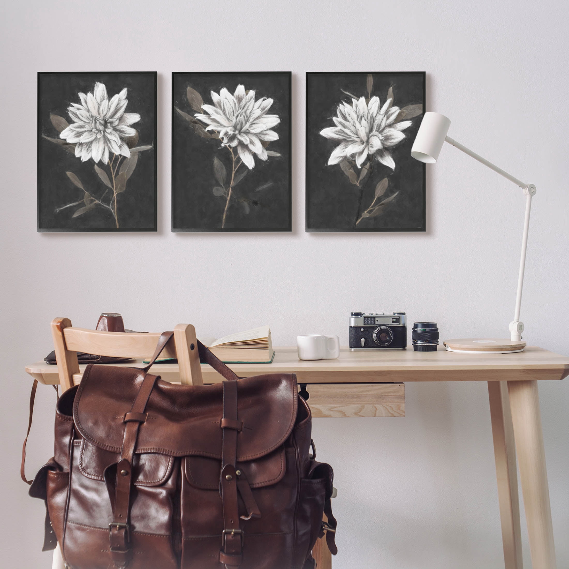Stupell Industries Fable Lotus White Floral Bloom Graphic Art Black Framed Art Print Wall Art, Set of 3, Design by Nina Blue