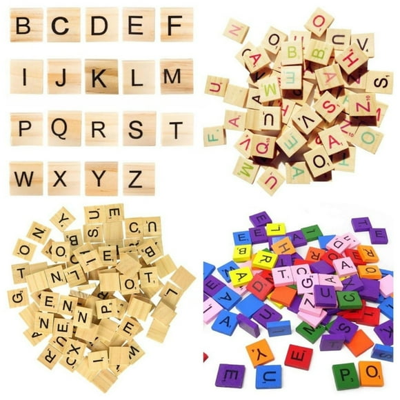 Wooden Alphabet Tiles Set of 100 - Scrabble Letter Tiles Replacement for Board Games, Educational Learning Toys for Kids Spelling, DIY Craft Letters for Wedding Decor, Wall Art & Wooden Letters