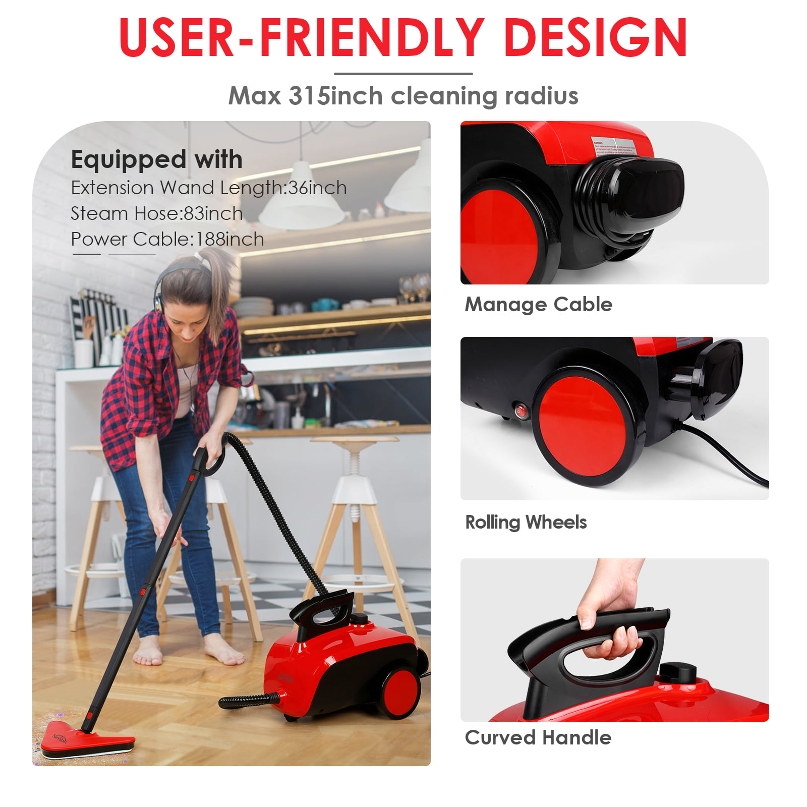 Yescom 1500W Multifunctional Steam Cleaner 13 Accessories Chemical-Free Cleaning Home