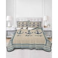 thumbnail image 2 of Quilts Queen Size Bedding Set, Blue Nautical Anchor Reversible Summer Quilt 3 Pieces, Country Retro Ocean Beach Stripes Beige Lightweight Bedspreads Coverlets with 2 Pillow Shams for All Seasons, 2 of 5
