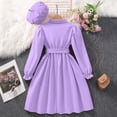 thumbnail image 4 of WUANDIXFA Girls Long Sleeve Dress with Hat, Lapel Collar Button Down Midi Dress Swing Casual Dresses with Belt (Purple, 7-8 Years), 4 of 9