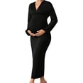 thumbnail image 6 of Stamzod Maternity Dress for Photoshoot V Neck Long Sleeve Bodycon Cocktail Dress Pregnancy Wedding Guest Dresses for Women Black B XL, 6 of 6