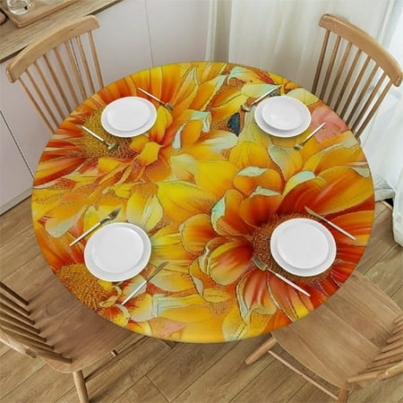 

Patifu Flowers Round Tablecloth Stain-Resistant Washable Indoor Outdoor Restaurant Wedding Party Waterproof Home Decor 42 -46