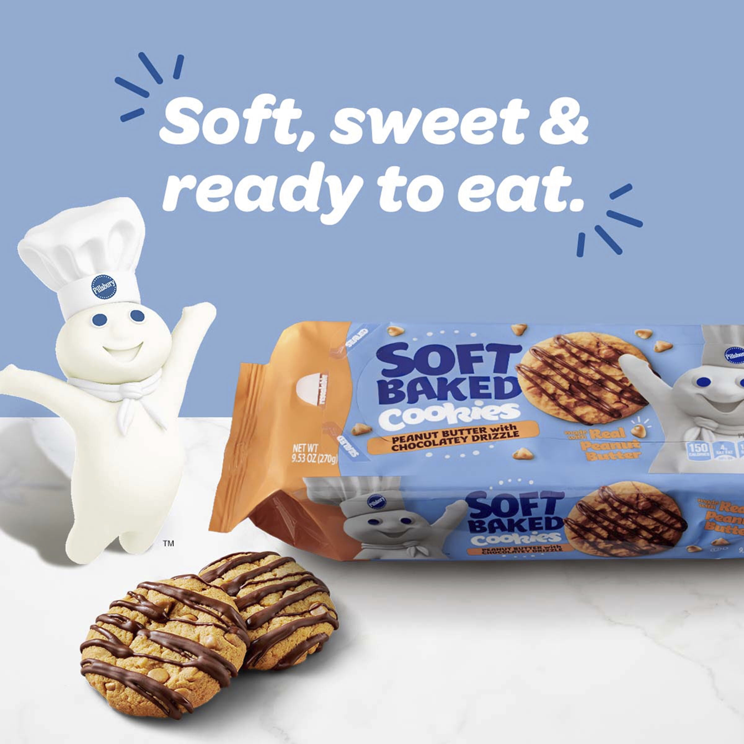 Pillsbury Soft Baked Cookies, Peanut Butter with Chocolatey Drizzle, 18 ct