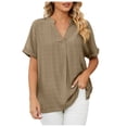 thumbnail image 4 of EQWLJWE Hauts à Col en V pour Femmes Mode Manches Courtes Rétro Col Rond Pâques Couleur Unie Hauts Amples Blouse Manches Été pour Femmes 2023, 4 of 7