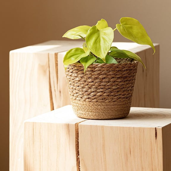 Small Woven Seagrass Planter Pot, Woven Basket for Plant, Small Plant Pot, Boho Farmhouse Decor, 6X4.5X4 in Handwoven Storage Basket Fits Small Indoor Plants, Succulents and Herb