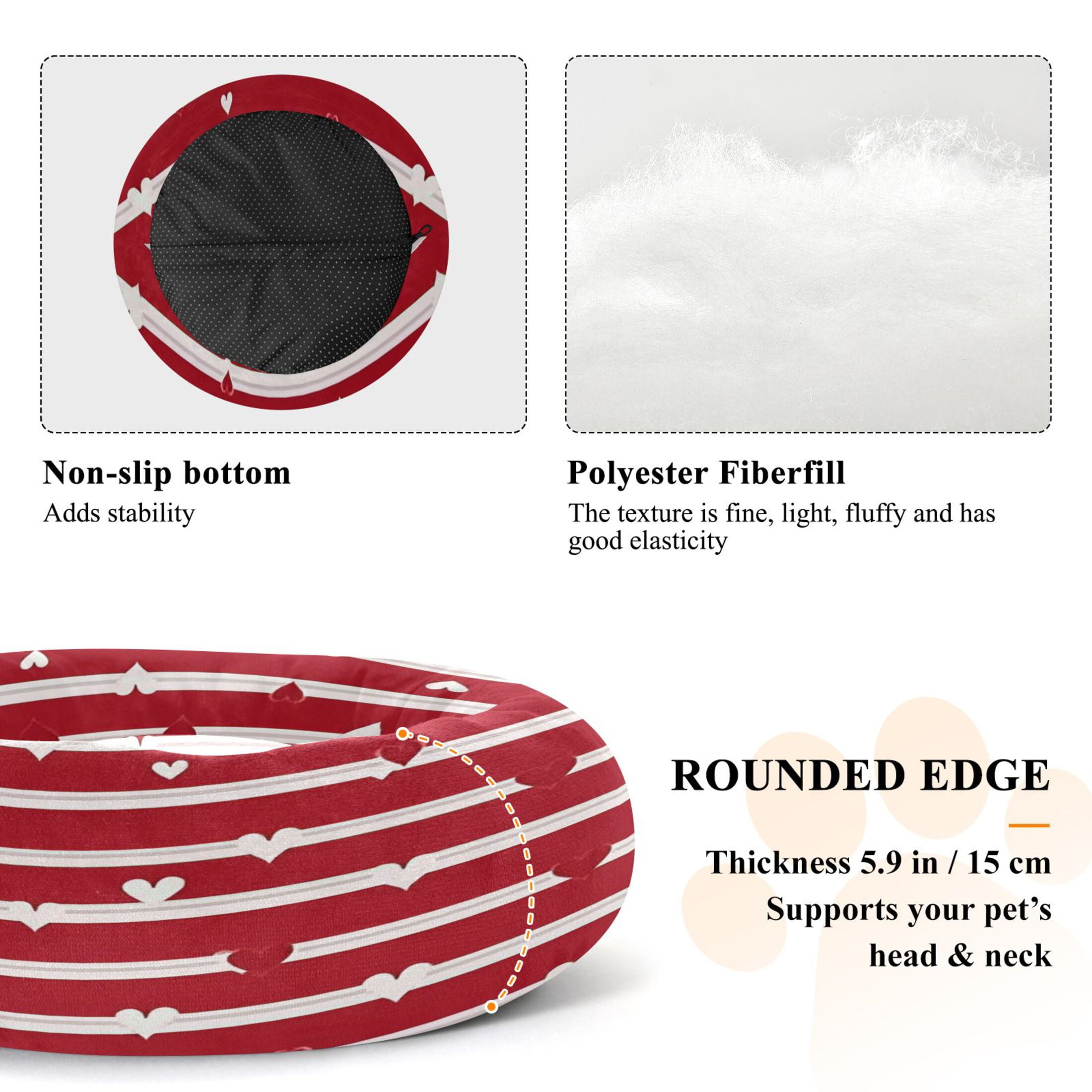 Iauyy Pet Couch Donut Cat Bed for Indoor Cats/Small Dogs Washable & Machine with Non-slip Bottom Calming Cat Furniture, Red and White (M)