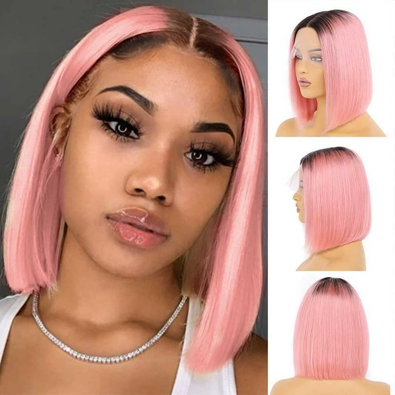 Pink wig human hair hot sale