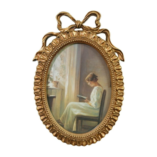 Maoww Cadre Photo Ovale 10x6.9 Pouces Style Rétro Studio pour Bureau Polyvalent Élégant Rétro Doré 25.5x17.5cm