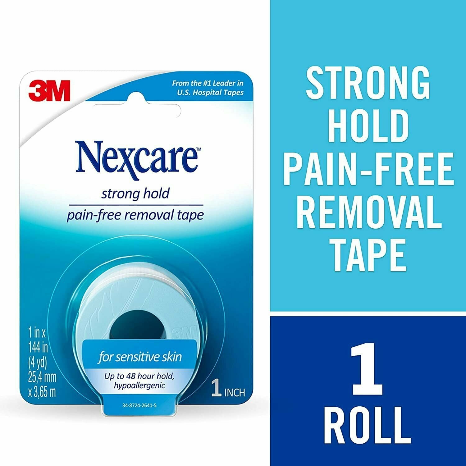 Nexcare Strong Hold Pain-Free Removal First Aid Tape, Sensitive Skin,  1/Roll 