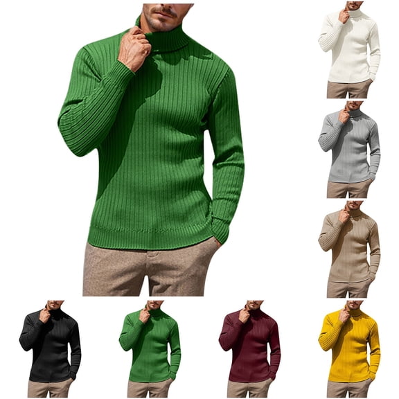 KKBOTIVE Mens Sweaters Ribbed Slim Fit Knitted Pullover Casual Turtleneck Sweater Top Men's Fashion ( Yellow Size: M )