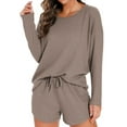 thumbnail image 2 of Waffle Knit Breathable Women's Pajama Sets, Lounge Sets for Women, Camel, 2 of 5