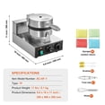 thumbnail image 3 of Commercial Waffle Maker, 1230W Round Waffle Baker Machine, Non-Stick Stainless Steel Belgian Waffle Iron with Temperature and Time Control, Handle, for Restaurant Bakery Snack Bar Family, 3 of 6