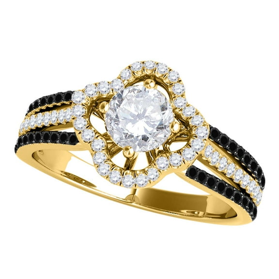 Diamond Halo Engagement Rings For Women 0.75 Carat Natural White Diamond & Side White-Black Diamond Split Shank Prong-Set Wedding Anniversary Ring For Women In 14K White Rose Yellow Gold