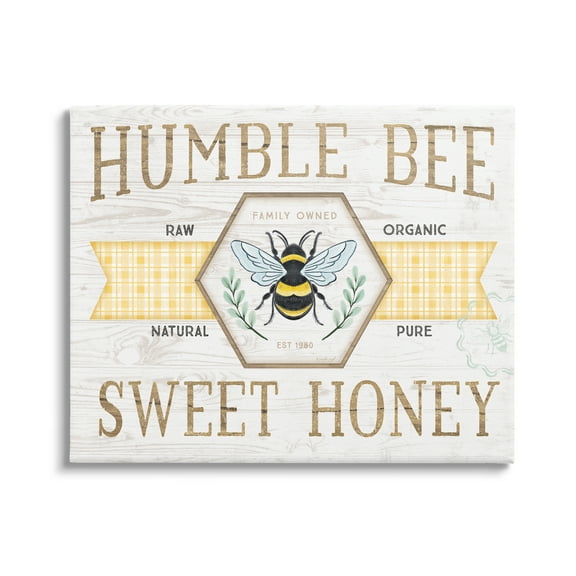 Stupell Industries Sweet Honey Bumble Bee Sign Country Tartan Banner Graphic Art Gallery Wrapped Canvas Print Wall Art, Design by Jennifer Pugh