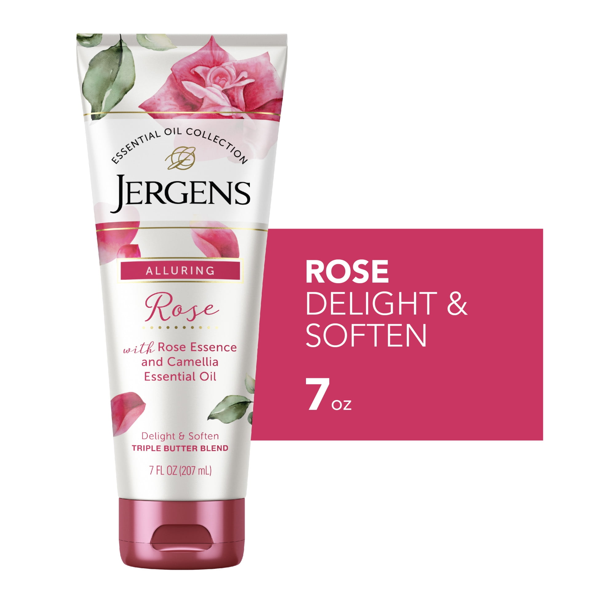 Jergens Hand and Body Lotion, Rose Body Butter Lotion, with Camellia Essential Oil, 7 Oz
