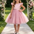 thumbnail image 2 of Splozh Toddler Fall Dresses Fashion Girls Adorable Solid Color Pearl Wedding Flower Girl Dress,Pink,5-6 Years, 2 of 9