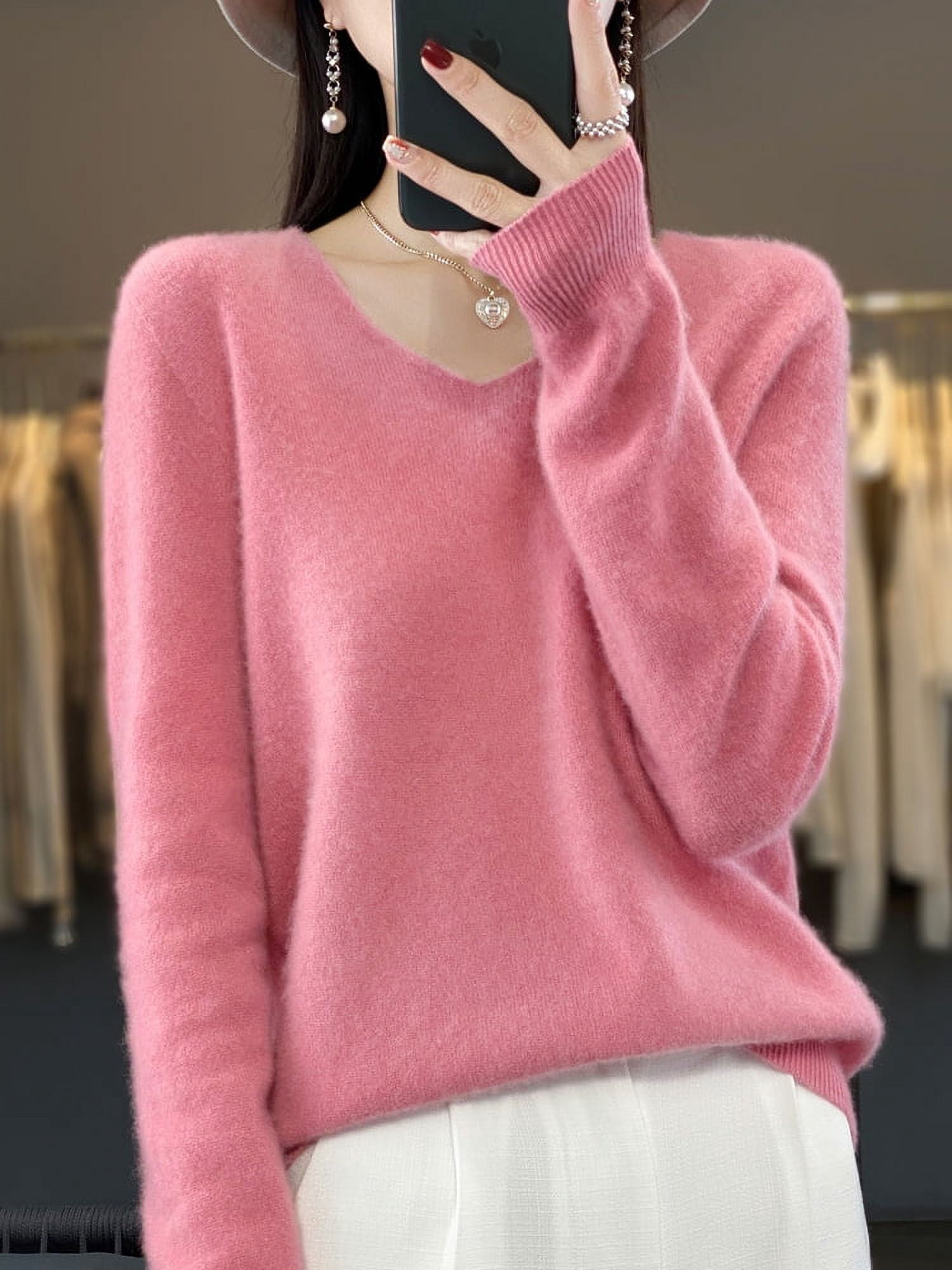 Suéter De Cachemira De Moda Para Mujer, Vestidos De Punto De Lana Merina De Cuello
