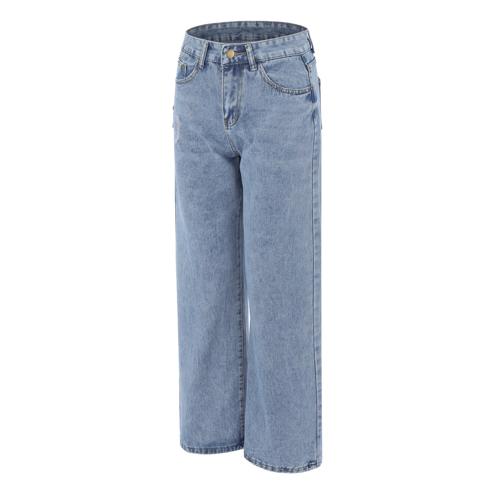 ZHIZAIHU Women Wide Leg Jeans Pants High Waist Loose Straight Cutout Denim  Trousers Long Pants with Pockets Blue XL 