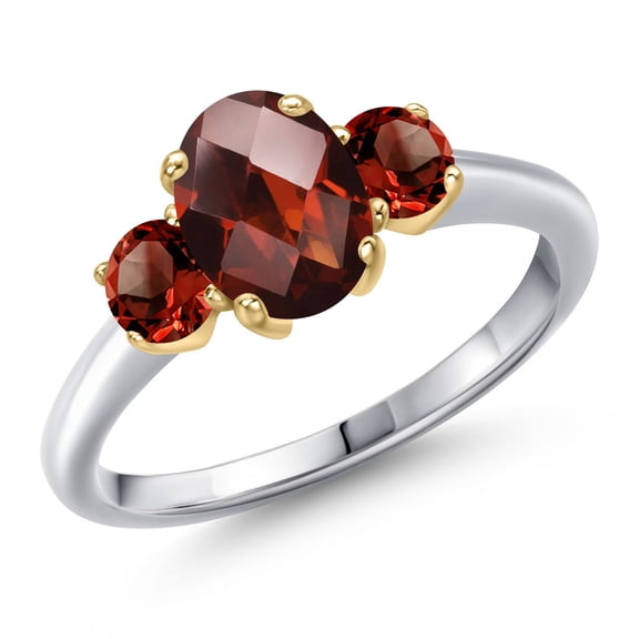 Gem Stone King 10K Two Tone Gold Red Garnet Engagement Ring for Women | 2.27 Cttw | Oval Checkerboard 8X6MM | Gemstone January Birthstone | Size 6