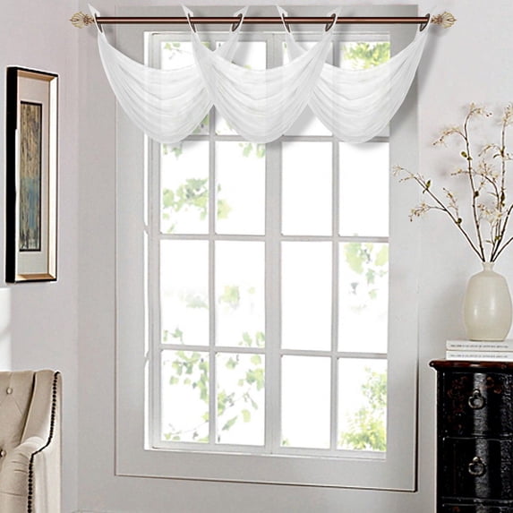 K36 WHITE 1-PC Solid Voile Sheer WATERFALL Valance Window Treatment With 2 Grommets On Top 55"in Wide X 24"in Length