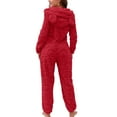 thumbnail image 3 of Kixjoy One Piece Pajamas for Women Zip Up Long Sleeve Hooded Pajama Fuzzy Fall Fleece Loungewear Basic Thermal Casual Loungewear Sets Woman, Red M, 3 of 3