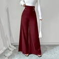 thumbnail image 5 of Cagogo Women's High Waisted Wide Leg Trousers with Pockets Button Elegant Long Palazzo Pants for Party Work Office Casual Beach Wear, Wine XL, 5 of 7