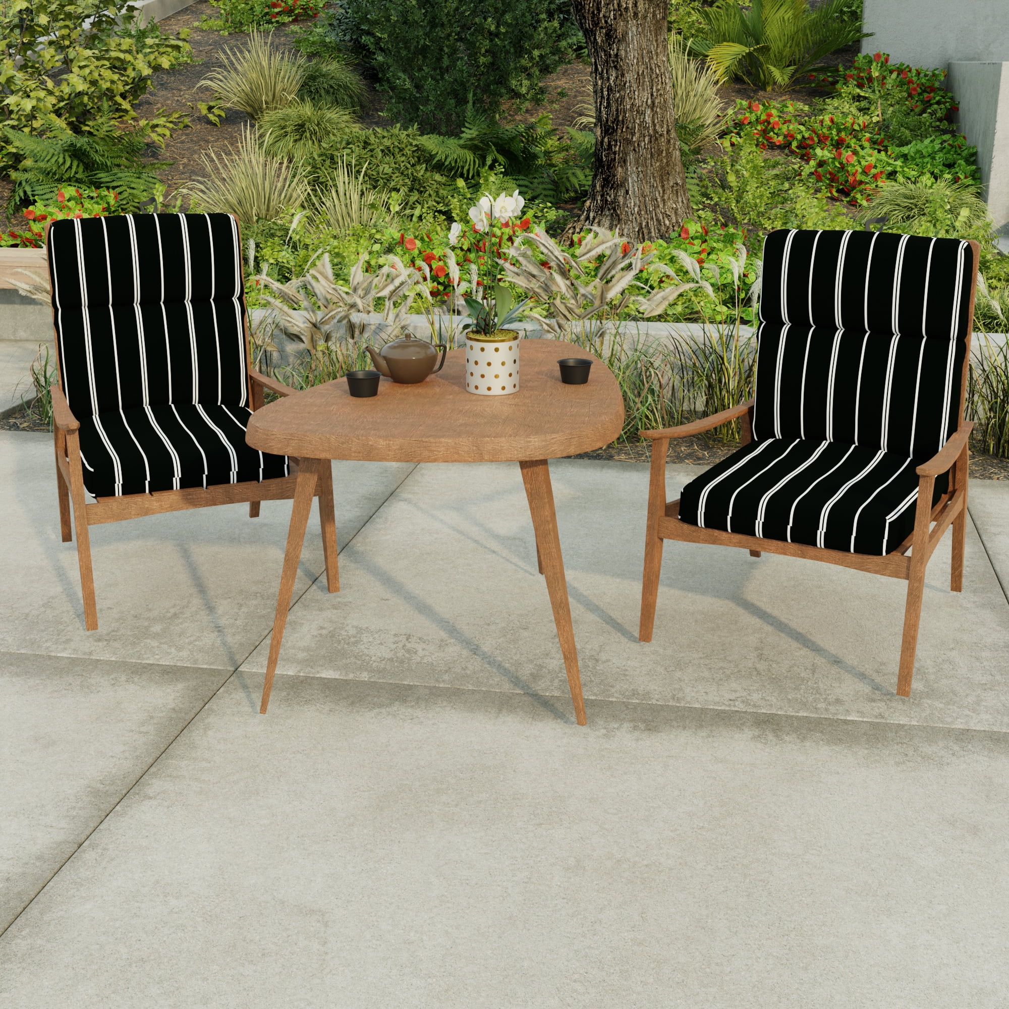 Jordan Manufacturing 44" x 22" Pursuit Shadow Black Stripe Rectangular Outdoor Chair Cushion with Ties and Hanger Loop