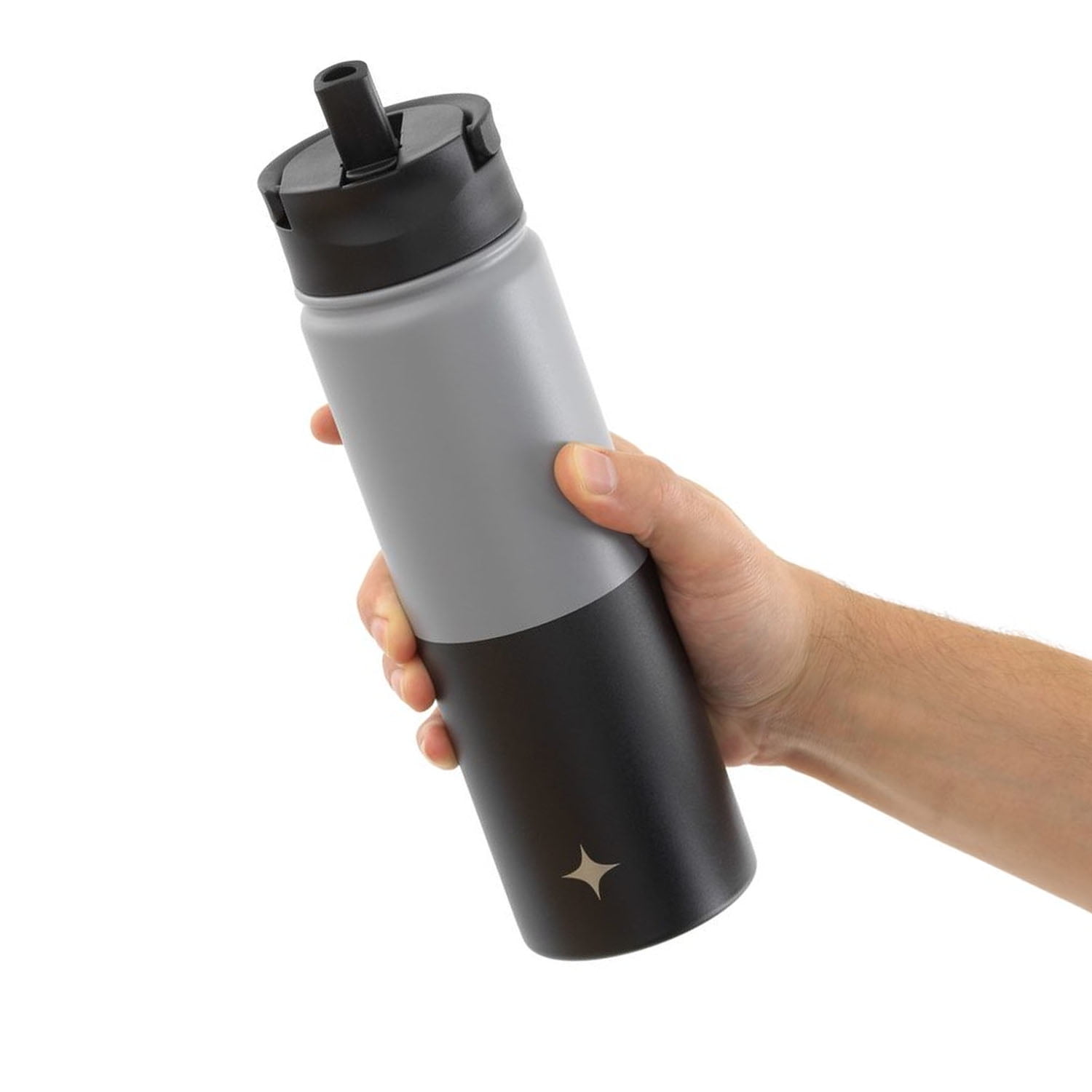 JoyJolt Triple Insulated Water Bottle with Flip Lid & Sport Straw Lid - 22 oz - Grey/Black