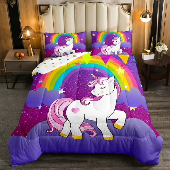 Set de edredón Erosebridal Unicorn Twin con funda de almohada, color morado