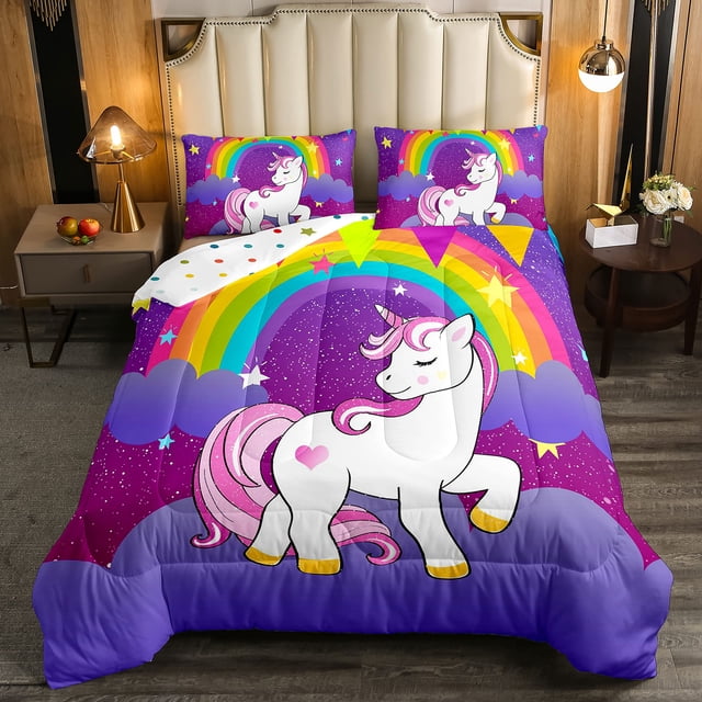 Set de edredón Erosebridal Unicorn Twin con funda de almohada, color morado