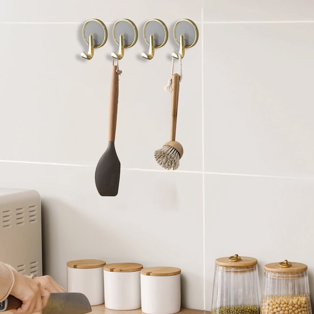 Gancho de succión fuerte montado en la pared | Sin adhesivo de perforación | Acabado transparente | Versátil para el almacenamiento de la cocina y el baño | Material ABS | Paquete de 4 | Organizador
