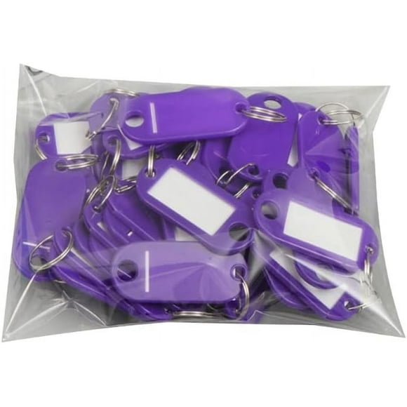 XmhyTop 50 etiquetas para llaveros, con ventana dividida y etiqueta, etiquetas para equipaje, identificadores prácticos para llaves, con ventana dividida y etiqueta (morado)