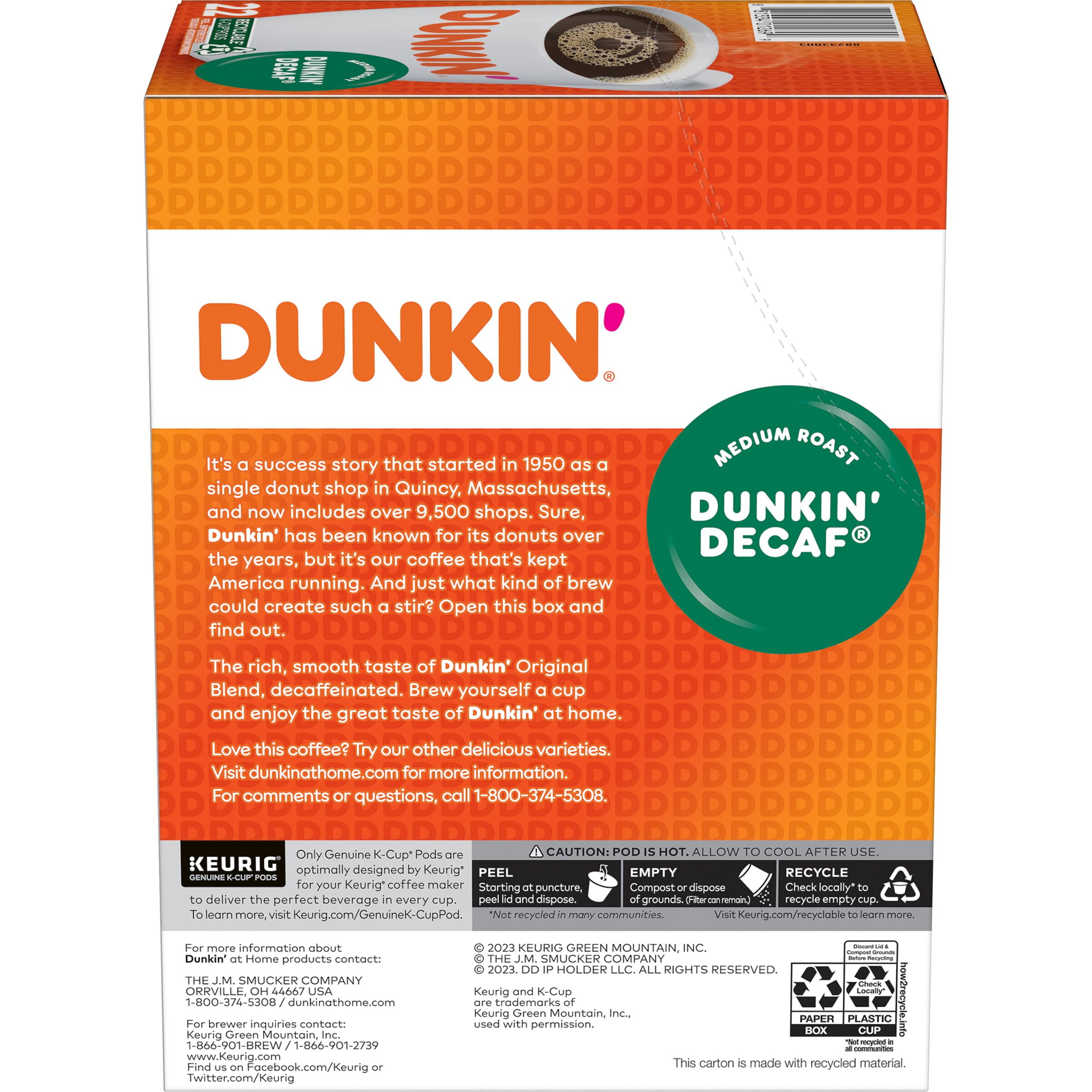 (88 Count) Dunkin' Decaf Medium Roast Coffee, K-Cup Pods