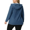 thumbnail image 3 of Agnes Orinda Women's Plus Size Layered Drawstring Hooded Utility with Pockets Denim Jackets 1X Blue, 3 of 7