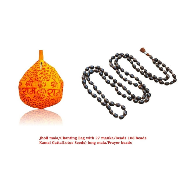 Kamada Combination of Jholi mala/Gaumukhi/chanting bag and exquisite 108 beads Kamal Gatta (Lotus seeds) long mala,Spritual Necklace/rosary for Women and Men