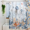 thumbnail image 3 of Oceans Marine Life Shower Curtain, 72" x 84", Orange Blue Jellyfish Starfish Retro Ombre Waterproof Bathroom Curtain Washable Shower Curtain Set with 12 Hooks, 3 of 8