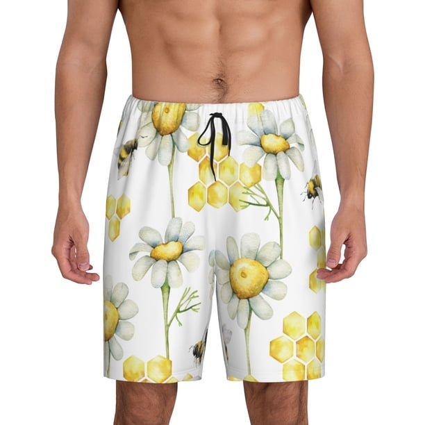 Balery Sweet Honey Pantalones cortos de pijama de punto de algodón para hombre con cinturilla y bolsillos-Large