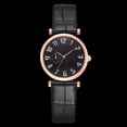 thumbnail image 2 of Reloj casual de moda para hombres y mujeres, reloj de pulsera con banda de cuero PU de cuarzo (esfera negra de oro rosa pequeña), 2 of 2
