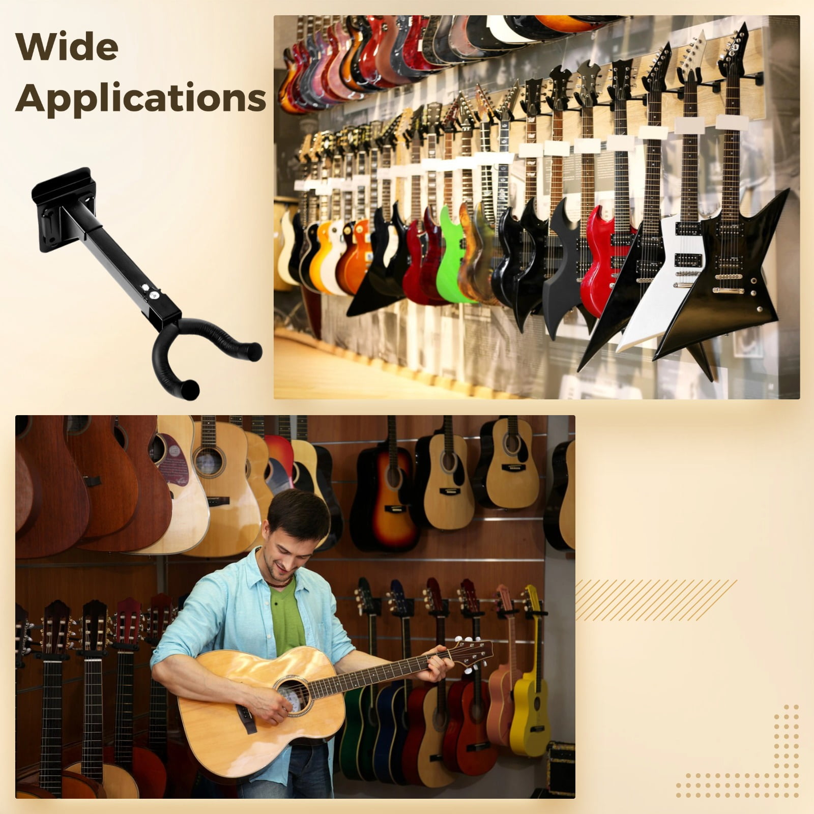 6 Pcs Guitar Hangers, Heavy-Duty Rotatable Slatwall Hooks, Long-Lasting Metal Mount for Acoustic Electric Bass Ukuleles, Space-Saving Instrument Display Rack