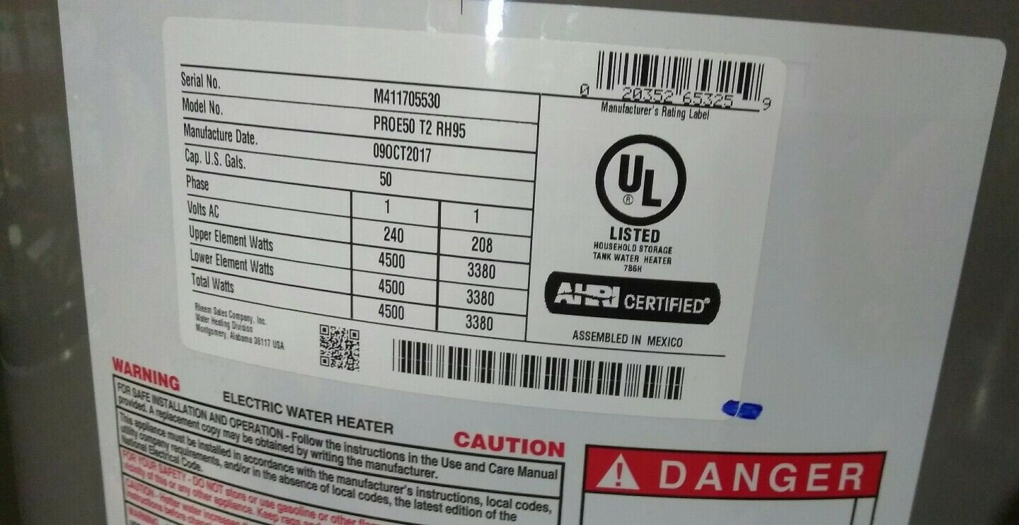 Rheem 50 gal. Residential Electric Water Heater, 4500W, PROE50 T2 RH95 -  Walmart.com