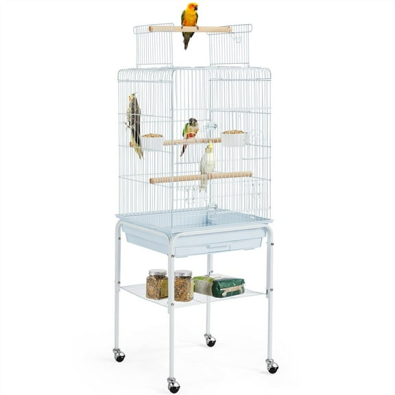 PRZL  53.5-inch Play Open Top Medium Small Bird Cage with Detachable Rolling Stand for Parrot Lovebirds Finches Canaries Parakeets Cockatiels Budgie Parrotlet Conures   White