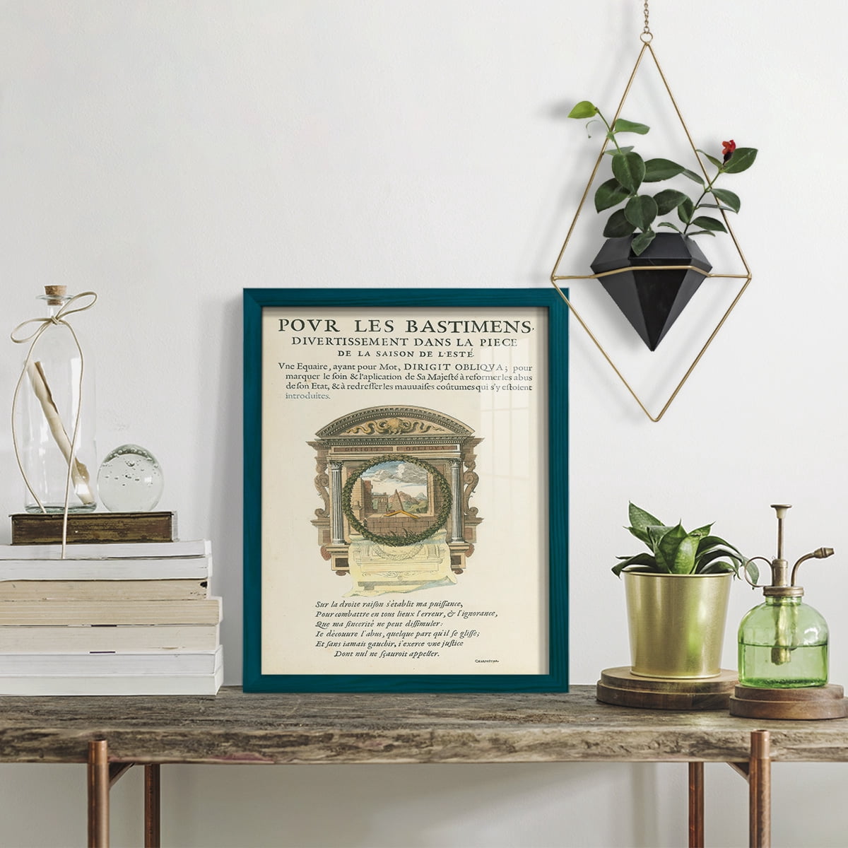 Printed Embellished Bookplate I - Framed Print w/glass - Ocean Blue